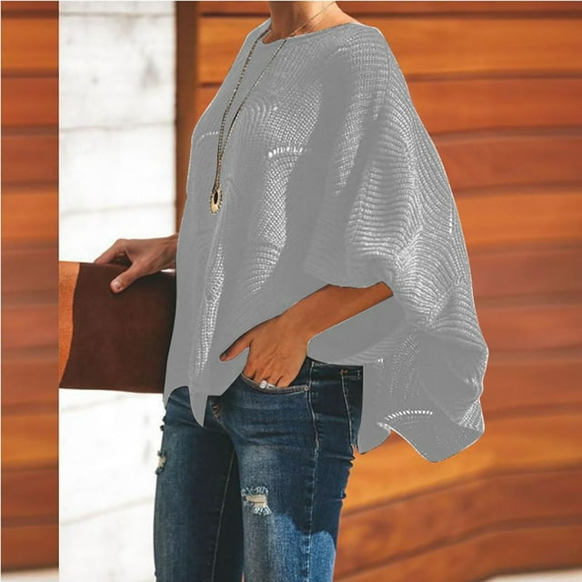 Women's Solid Color Casual Hollow Chain Link Loose Knitted Bat Sweater Sweater