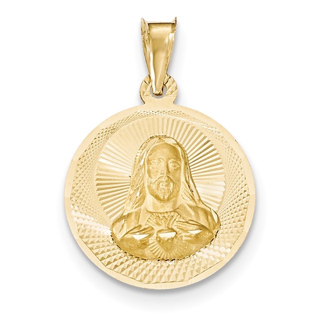 14k Polished & D/C Sagrado Corazon Circle Pendant K5596 (mm x mm)