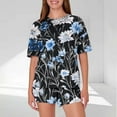 thumbnail image 2 of Women Summer 2 Piece Outfits Casual Graphic Print T Shirt and Shorts Crewneck Short Sleeve Pajamas Lounge Sets, 2 of 6
