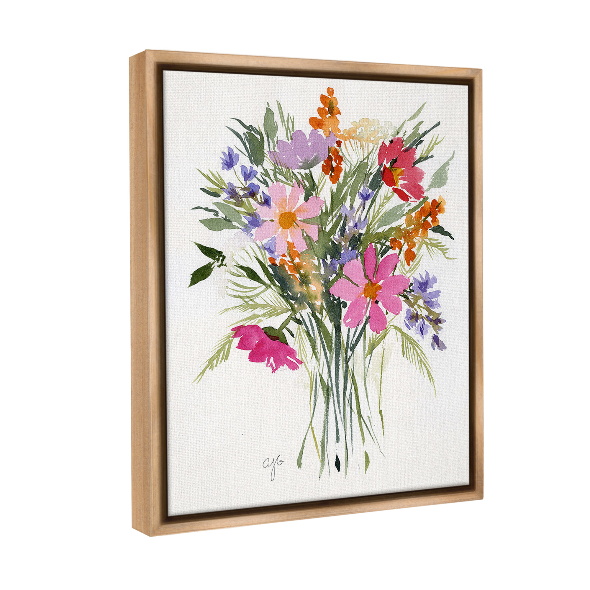 Stupell Industries Simple Mixed Bouquet Botanical & Floral Painting Brown Floater Framed Canvas Art Print Wall Art, 25 x 31