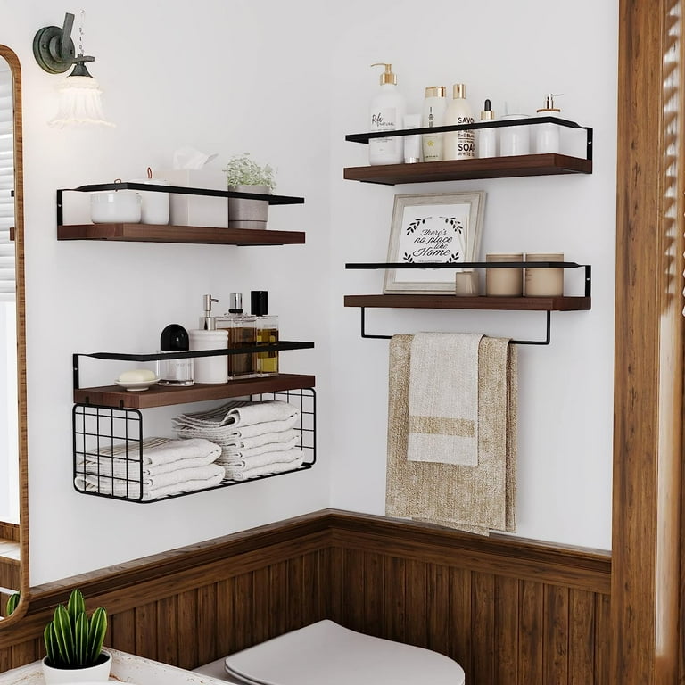 Wood floating shelves with towel bar hotsell