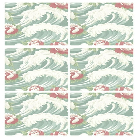

Green and White Flower Waves 6-Piece 12x18in Durable Place Mats Heat-Proof and Non-Slip