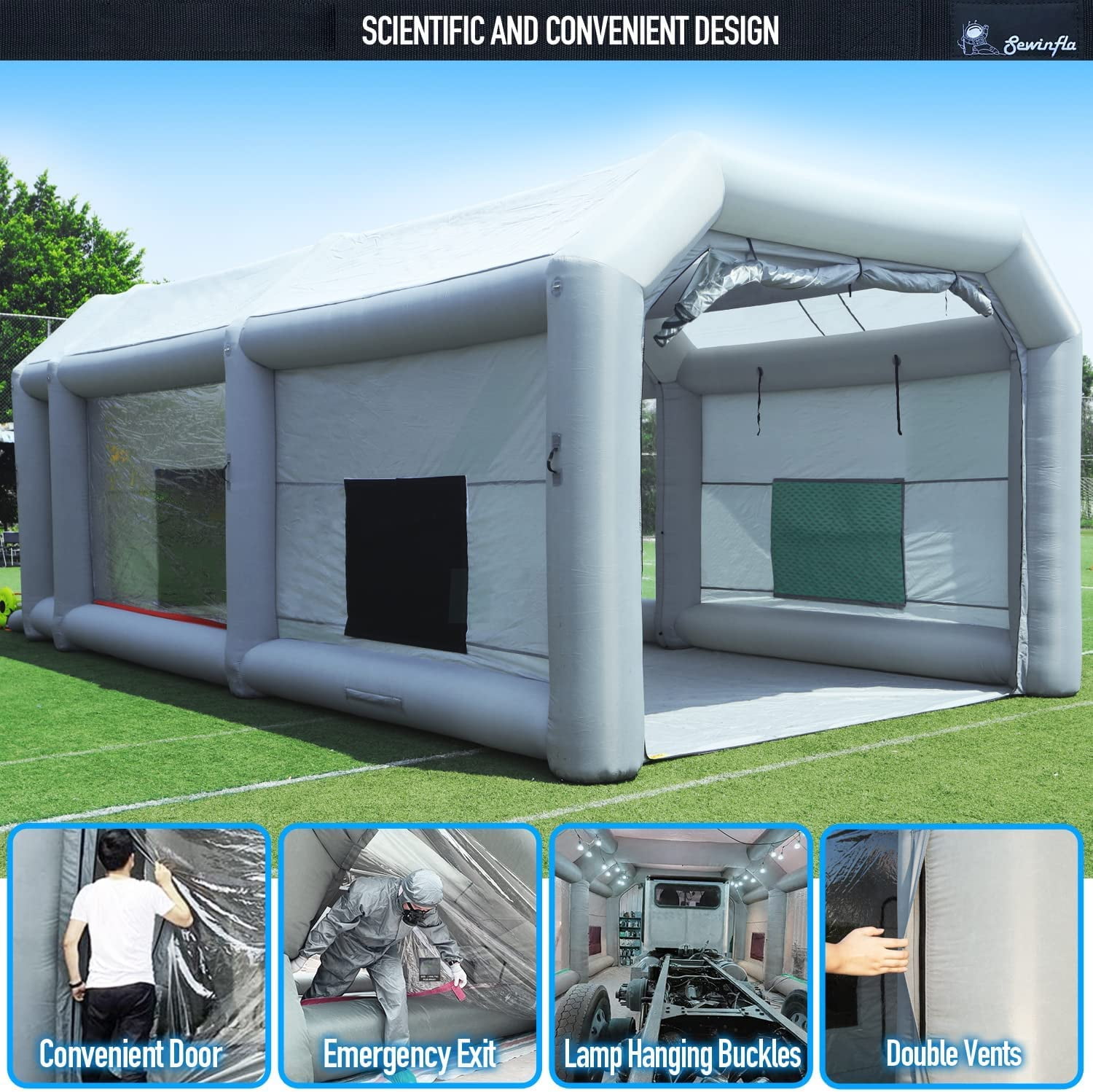 Sewinfla Indoor Inflatable Paint Booth with Air Draft Device 20x13x8.5Ft with Blowers