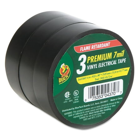 UPC: 0075353043707 | Duck Pro Electrical Tape 3/4  x 50 ft 1  Core Black 3/Pack 299004