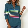 thumbnail image 3 of Rrxhxhs Sweatshirt for Women Colorful Horizontal‑Stripe Quarter Zip Mock Neck Long Sleeve Loose Casual Pullover Top, 3 of 5