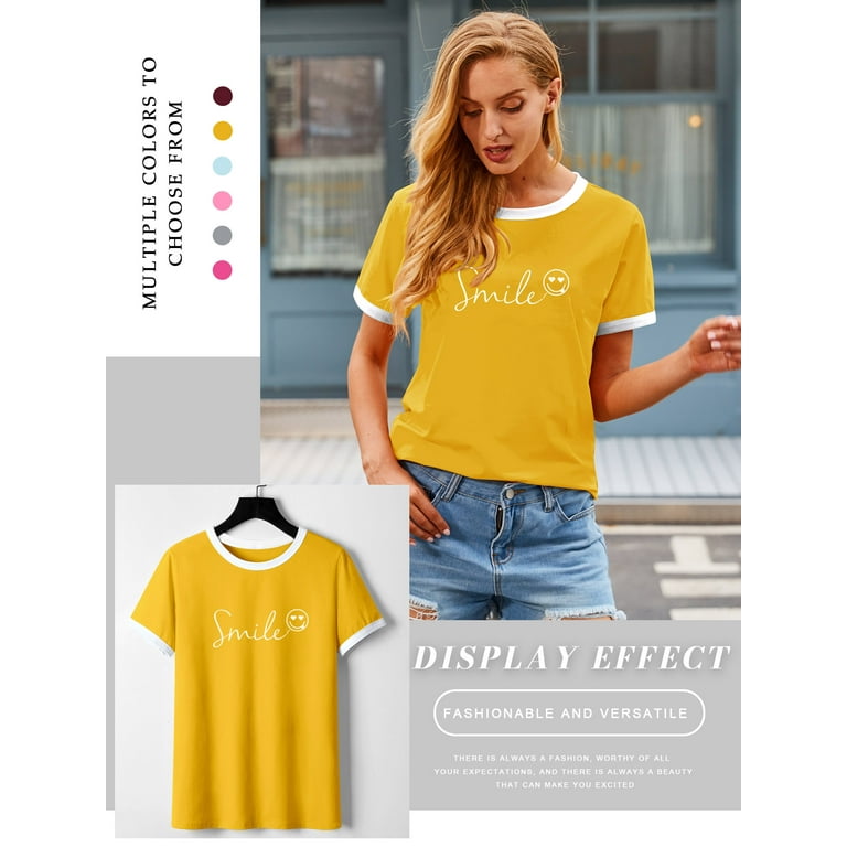 ZXSXSY Womens Summer Cute Smile Face Funny T-Shirts Trendy
