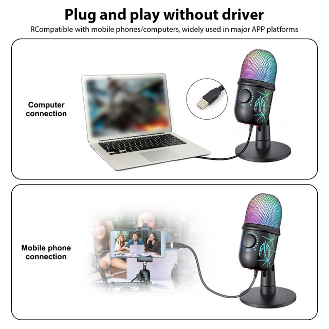 Mic, Micro Portable Cliquez sur la Réduction Muet un Clic Micro Condensateur Ordinateur Portable en Direct en Temps Réel Fonction avec un Live avec Réduction du Bruit