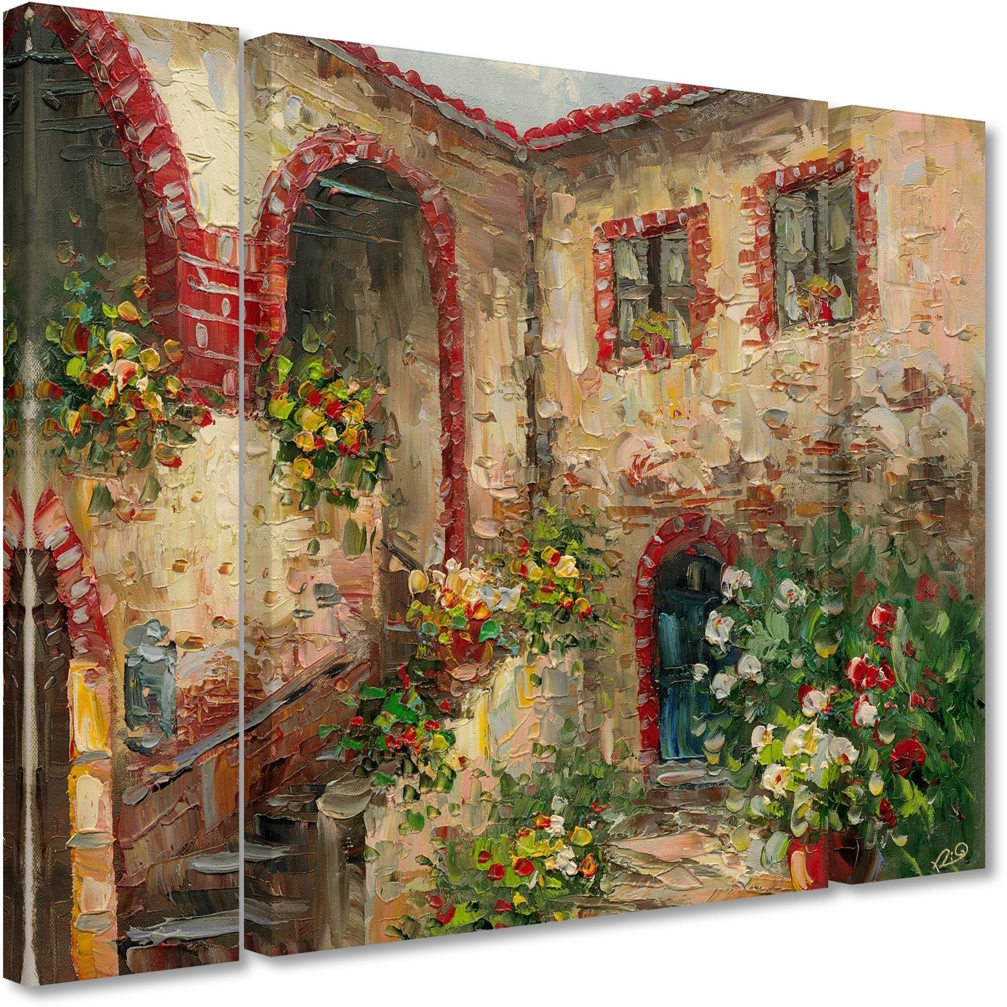Trademark Fine Art "Tuscany Courtyard" Canvas Art by Rio Three Panel Set