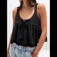 thumbnail image 4 of Camiseta Sin Mangas con Ribete de Encaje para Mujer, Estilo Y2K, con Lazo Frontal, Semitransparente, , Sin Mangas, con Cuello Redondo y Holgada. Negro S, 4 of 7