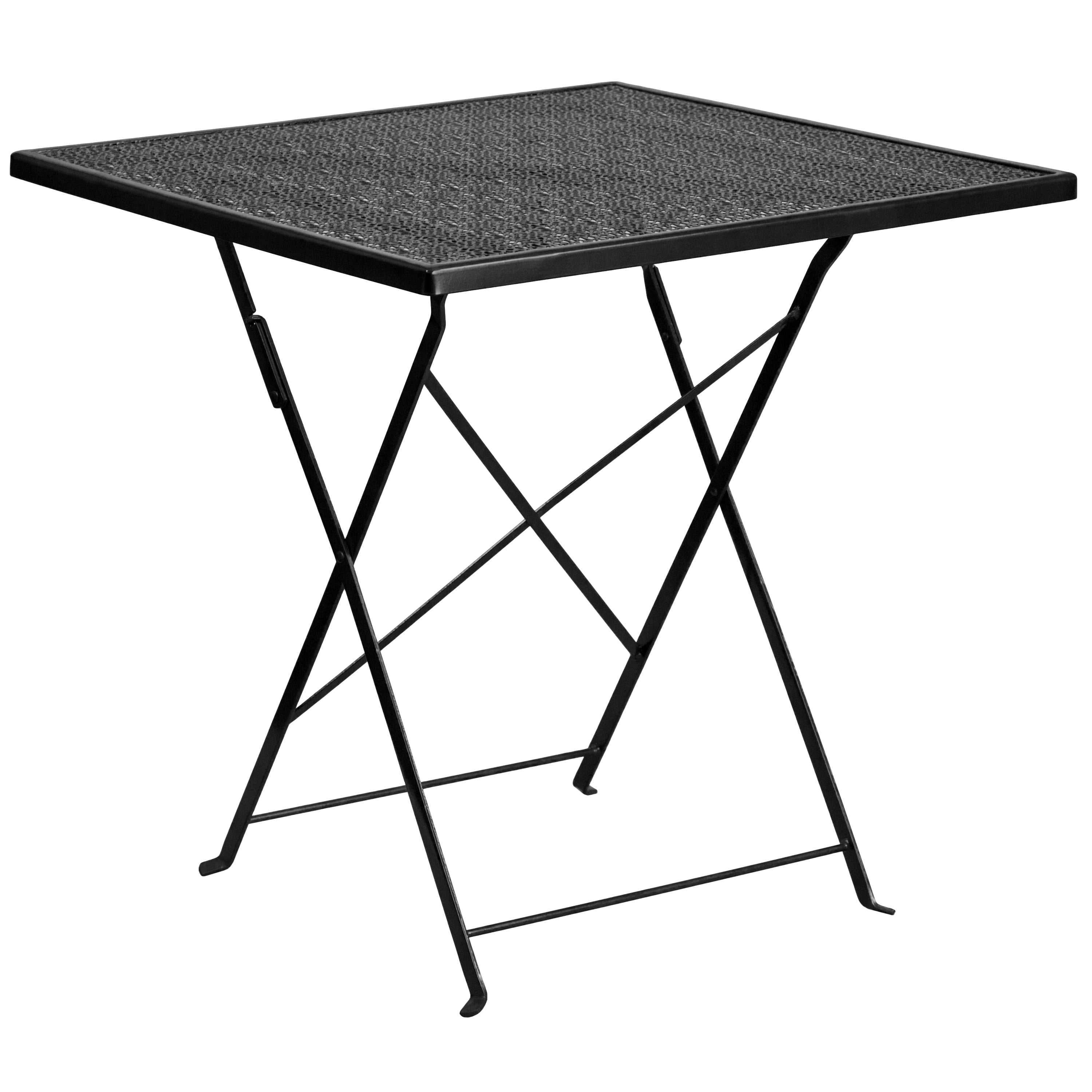 Flash Furniture Oia Commercial Grade 28" Square Black Indoor-Outdoor Steel Folding Patio Table Set with 2 Square Back Chairs - image 4 of 5