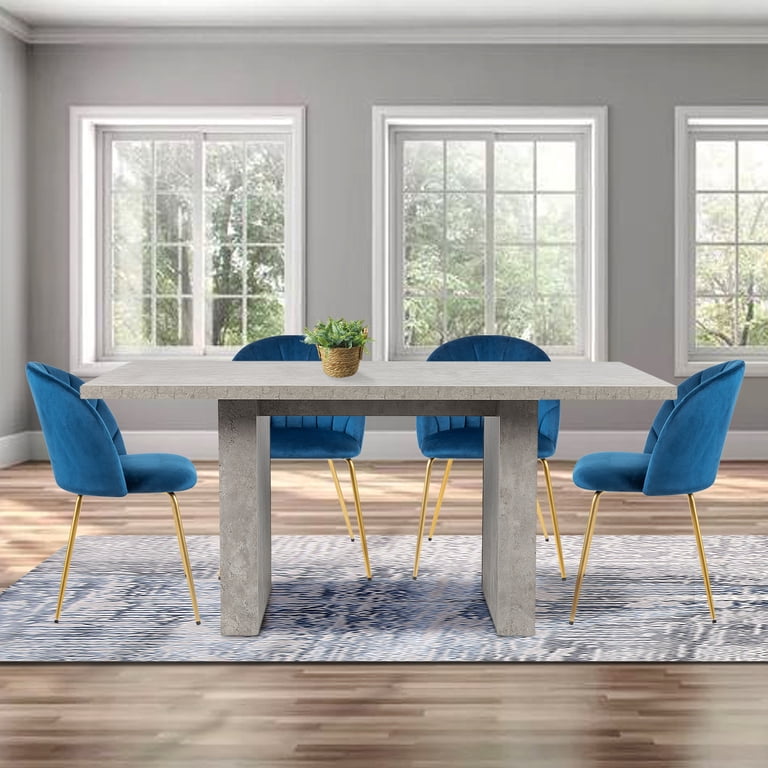 Leejay Velvet Blue Dining Room Chair with Gold Legs,Set of 4