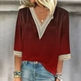 thumbnail image 2 of Trendsetting Women's Apparel Fashion Plus Size Fashion Women's Summer V-Neck 3/4 Sleeve Lace Splicing Solid Casual T-shirt Blouse Top, 2 of 6