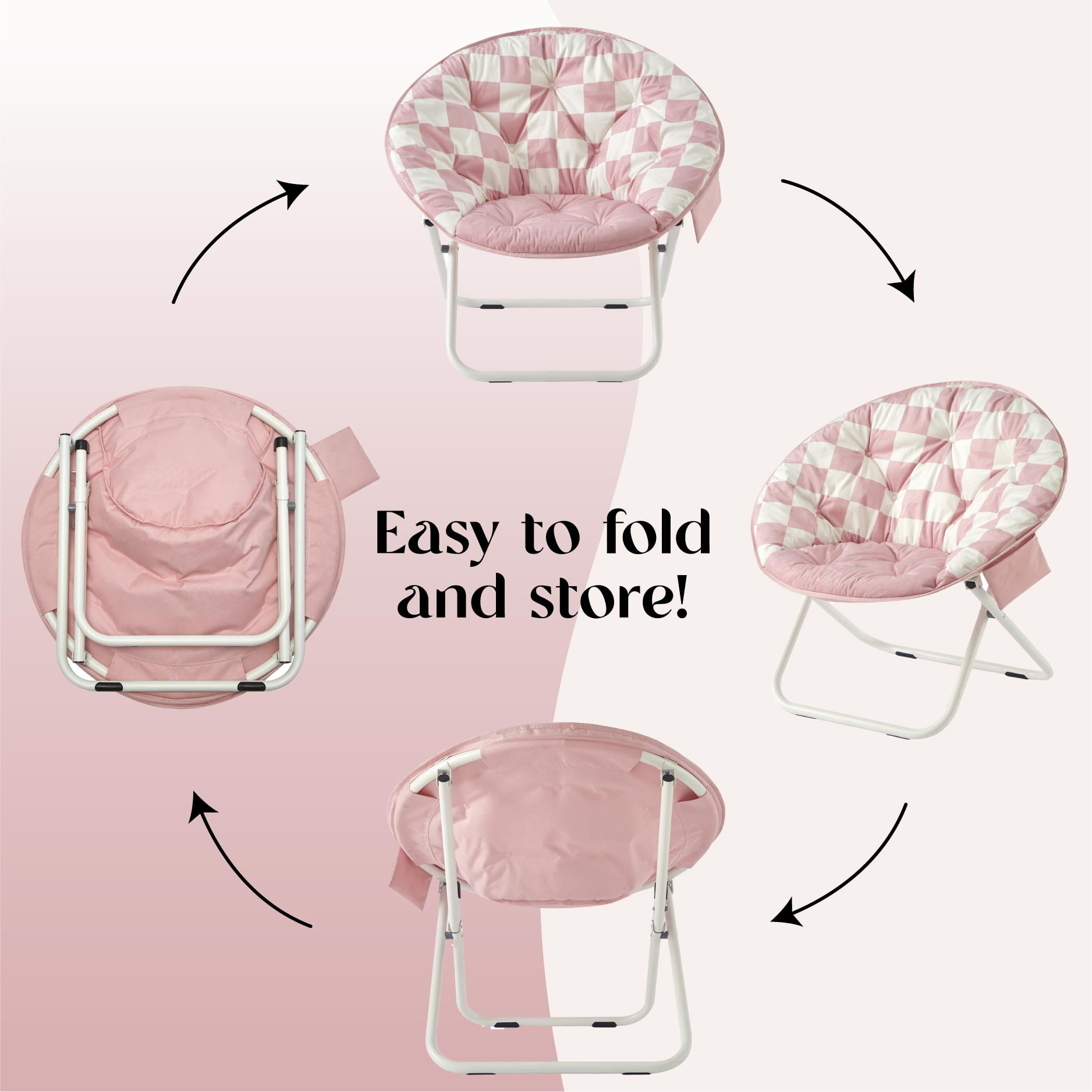 Printed Urban Shop Round Saucer Chair, Pink Check