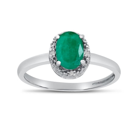 14k White Gold Oval Emerald And Diamond Ring