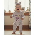 thumbnail image 5 of BemeyourBBs Newborn Baby Girls Mardi Gras Outfits Carnival Romper Waffle Knit Striped Bow Letter Embroidery Long Sleeve Jumpsuit Headband Fall Winter Spring Clothes, 5 of 9