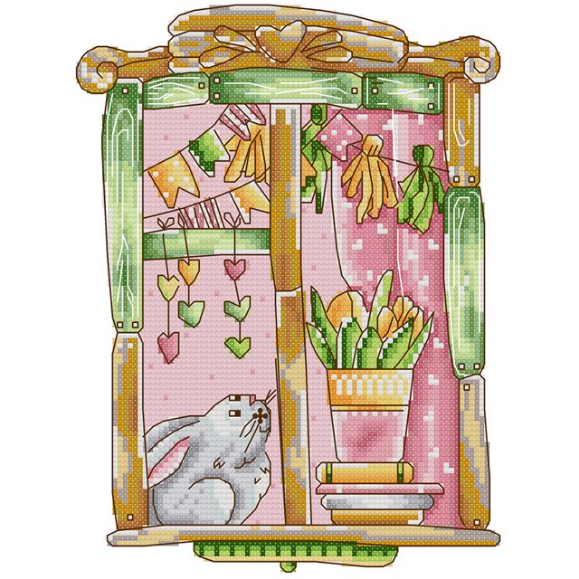 Cuadros Decorativos Kits de arte de dobladillo impreso DIY de hilo de algodón de 14 quilates de punto de cruz parcial de abril (4) Likrtyny embutido en tela
