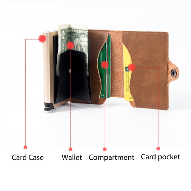 Billeteras anti RFID de cuero PU, portatarjetas de identificación portátil Unisex Mini (marrón claro) Likrtyny Para Estrenar