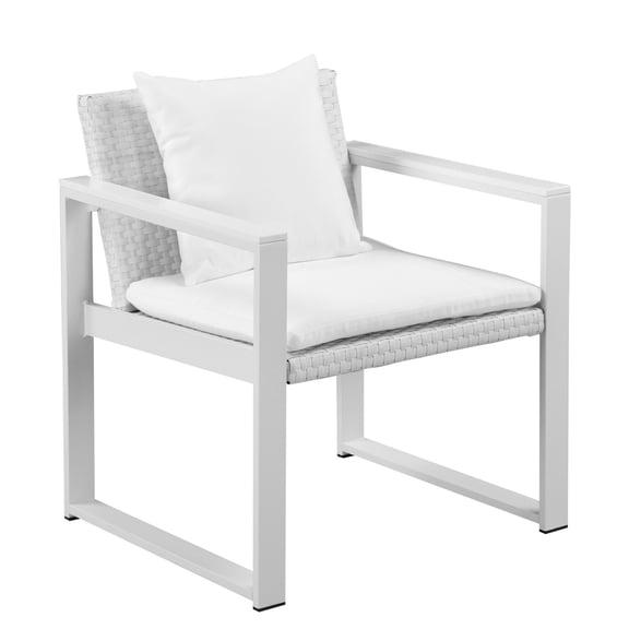 Lark 28 Inch Outdoor Armchair, All Weather Rattan Backrest, White Fabric - Saltoro Sherpi