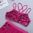 thumbnail image 5 of YONGHS Kids Girls Shiny Sequins Crop Top Skirt Set Lyrical Dance Modern Latin Costume 6-14 Rose Red 10-12, 5 of 7