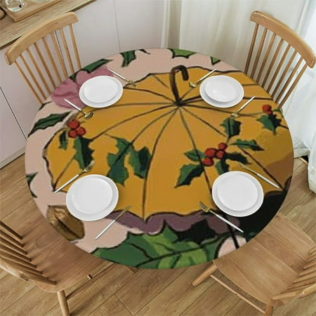 

Ollo0ord Thanksgiving Day Round Fitted Tablecloth Elastic Edge autumn pumpkin illustration Suitable for festival holiday celebrate party Table round Tables Decoration multicolor 54 -58