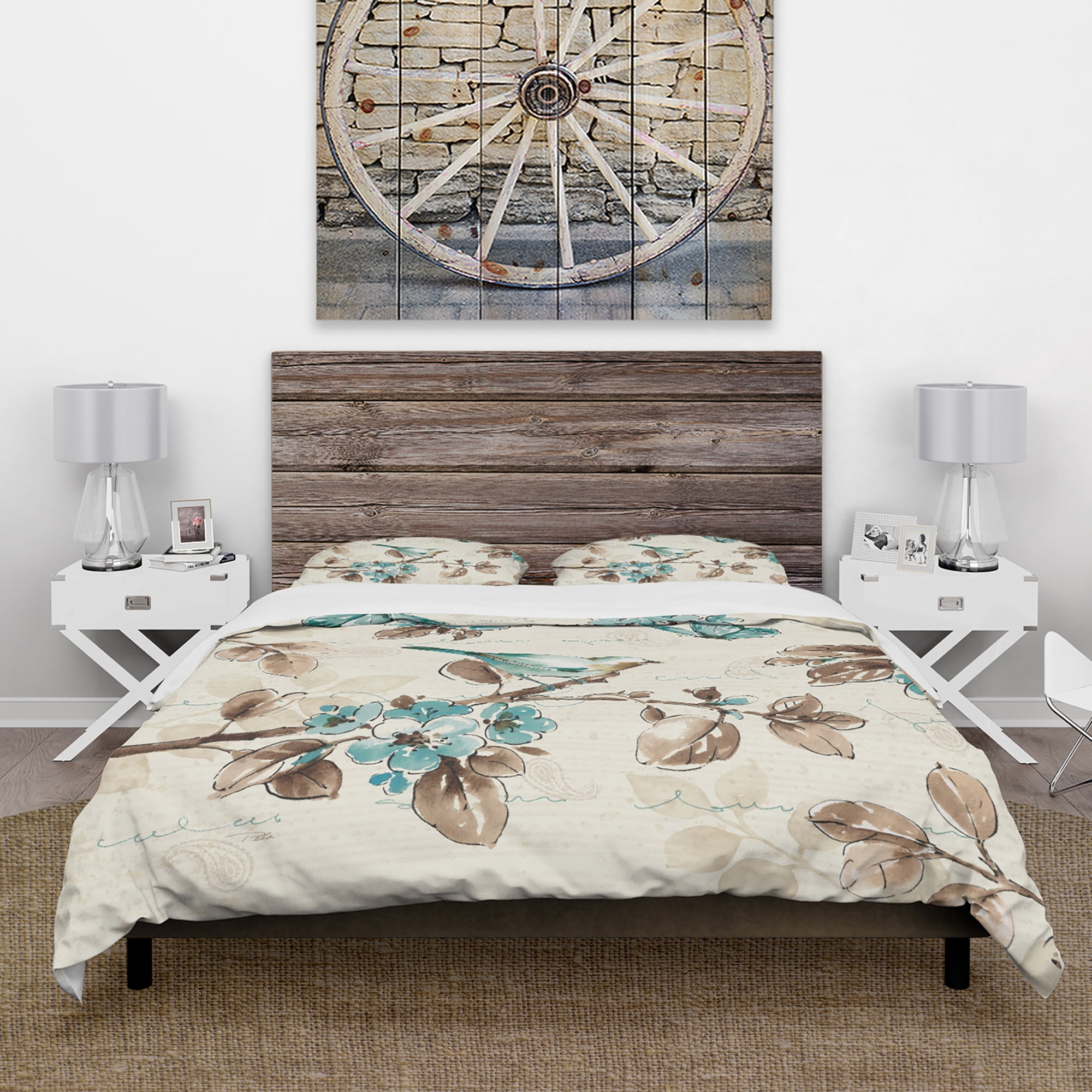 Designart 'Beige Bird Wings III' Cottage Duvet Cover Set