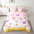 thumbnail image 2 of Homewish Cute Cartoon Butterfly 7pcs Bedding Comforter Set,Chic Glitter Print Queen Bedding Sets,Pink Gold Queen Sheet Sets For Girls Kids,Microfiber Bedroom Decor Reversible, 2 of 8