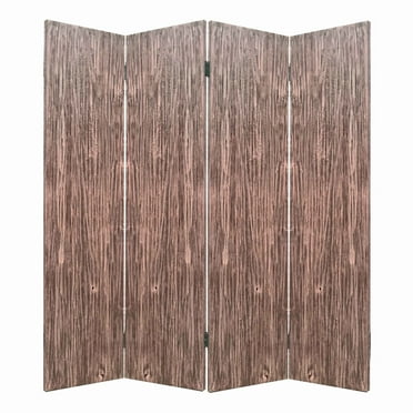 Textured and Bark Designed Wooden 4 Panel Room Divider , Natural Brown- Saltoro Sherpi