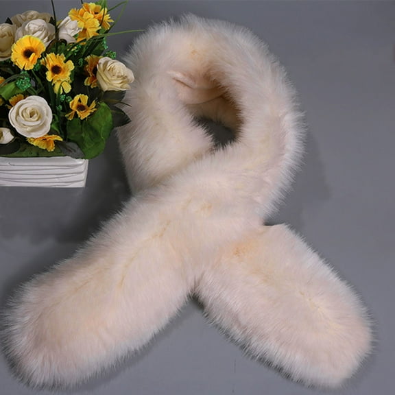 Faux Fur Wrap, Duoif Women's Autumn Winter Solid Plush Warm Neck Fluffy Scarf for Women Fur Collar Beige