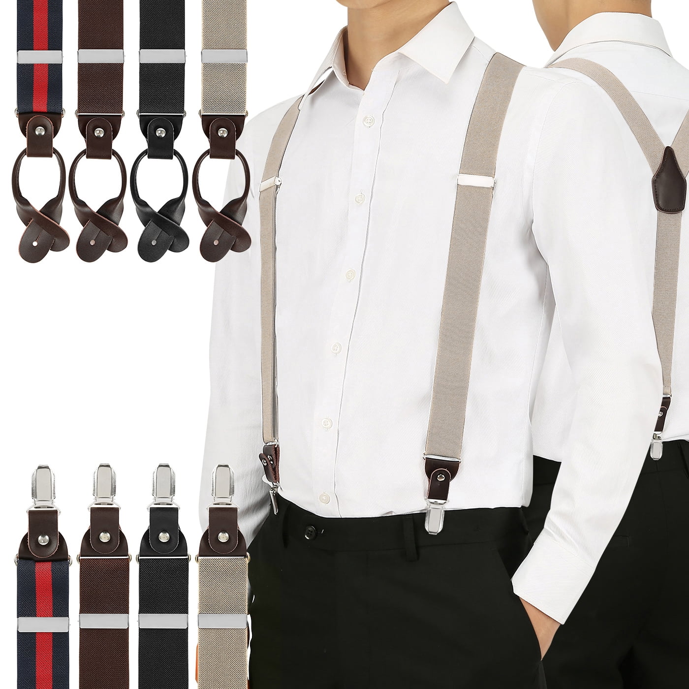 Button End Heavy Duty Metal Clip HDE Mens Suspenders Tuxedo Y-Back Pant Braces