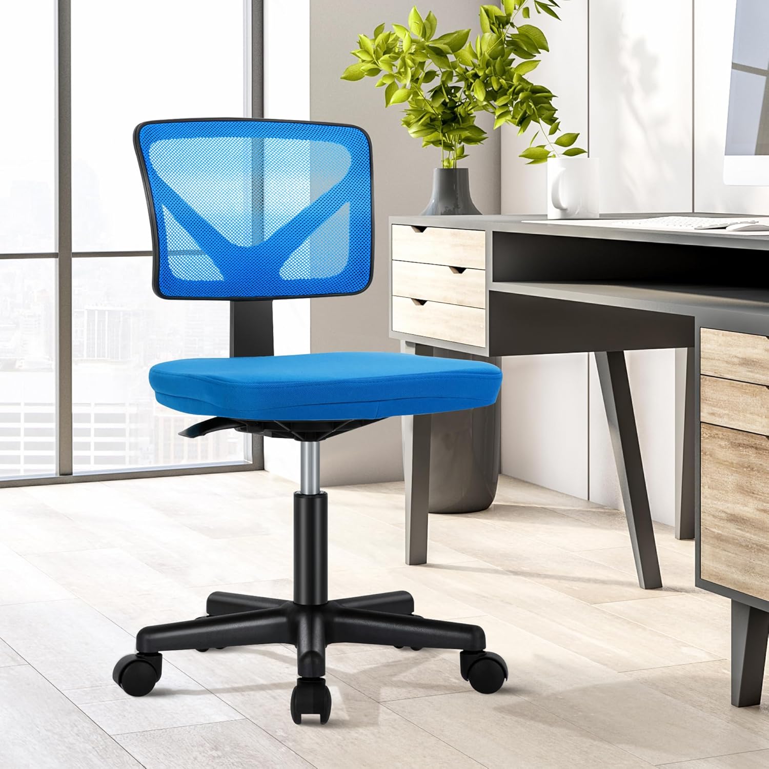 QUIOCOZY Armless Small Home Office Desk Chair, Ergonomic Low Back Computer Chair, Adjustable Rolling Swivel Task Chair with Lumbar Support for Small Space