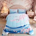 thumbnail image 2 of Manfei Modern Sakura Full Size Comforter Sets for Girls Women, Wave Art Bedding Sets, Blue Pink White, Navy Reversible 3-Piece, 1 Comforter and 2 Pillowcases, 2 of 6