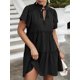 thumbnail image 2 of Vestido, Mini vestido de manga corta con volantes y cuello alto para mujer Abanopi Negro/Medio, 2 of 7