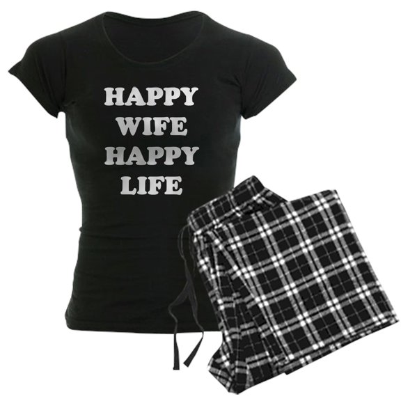 CafePress - Happy Wife Happy Life Women's Dark Pajamas - Women's Short Sleeve Print T-Shirt and Pants Dark Cotton Pajama Set