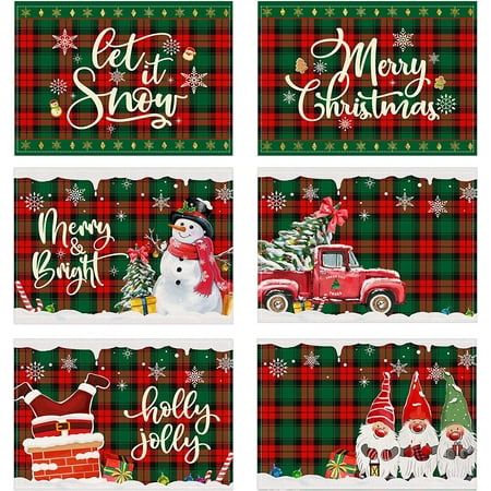

JOOCAR Christmas Placemats 18x12 Inch Christmas Decor Red and Green Buffalo Plaid Santa Snowman Retro Truck Placemats for Home Dining Table Festive Decor Rectangular Placemats Set of 6