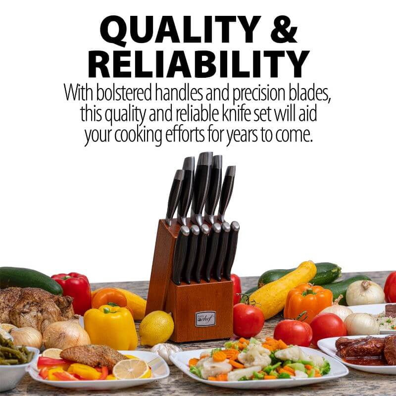 Deco Chef Gourmet 12 Piece Knife Set with Storage Block w/ Deco Chef Cut Resistant Gloves
