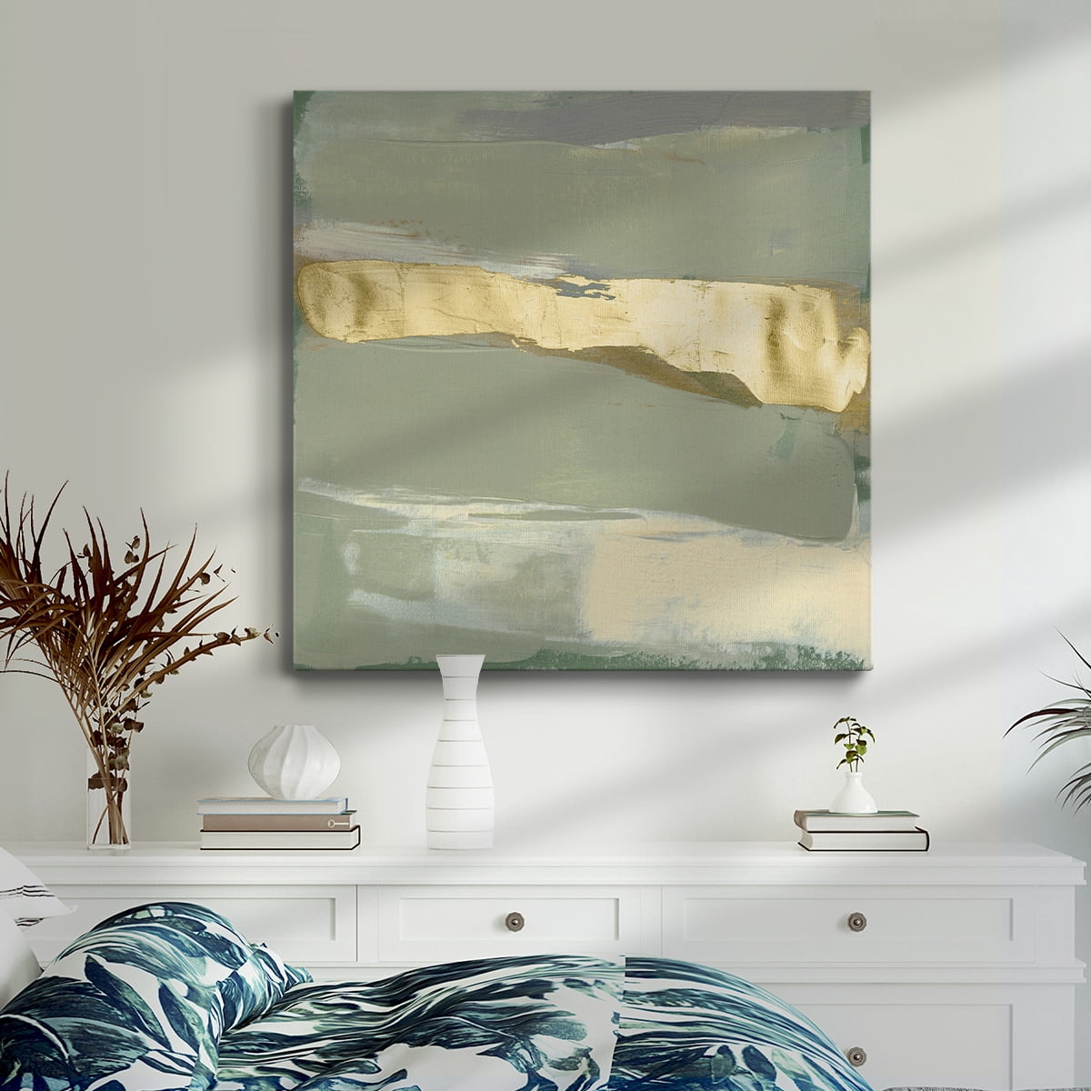 Wexford Home Sage & Gold Swipe VI-Premium Gallery Wrapped Canvas, 10" x 10" - Ready to Hang
