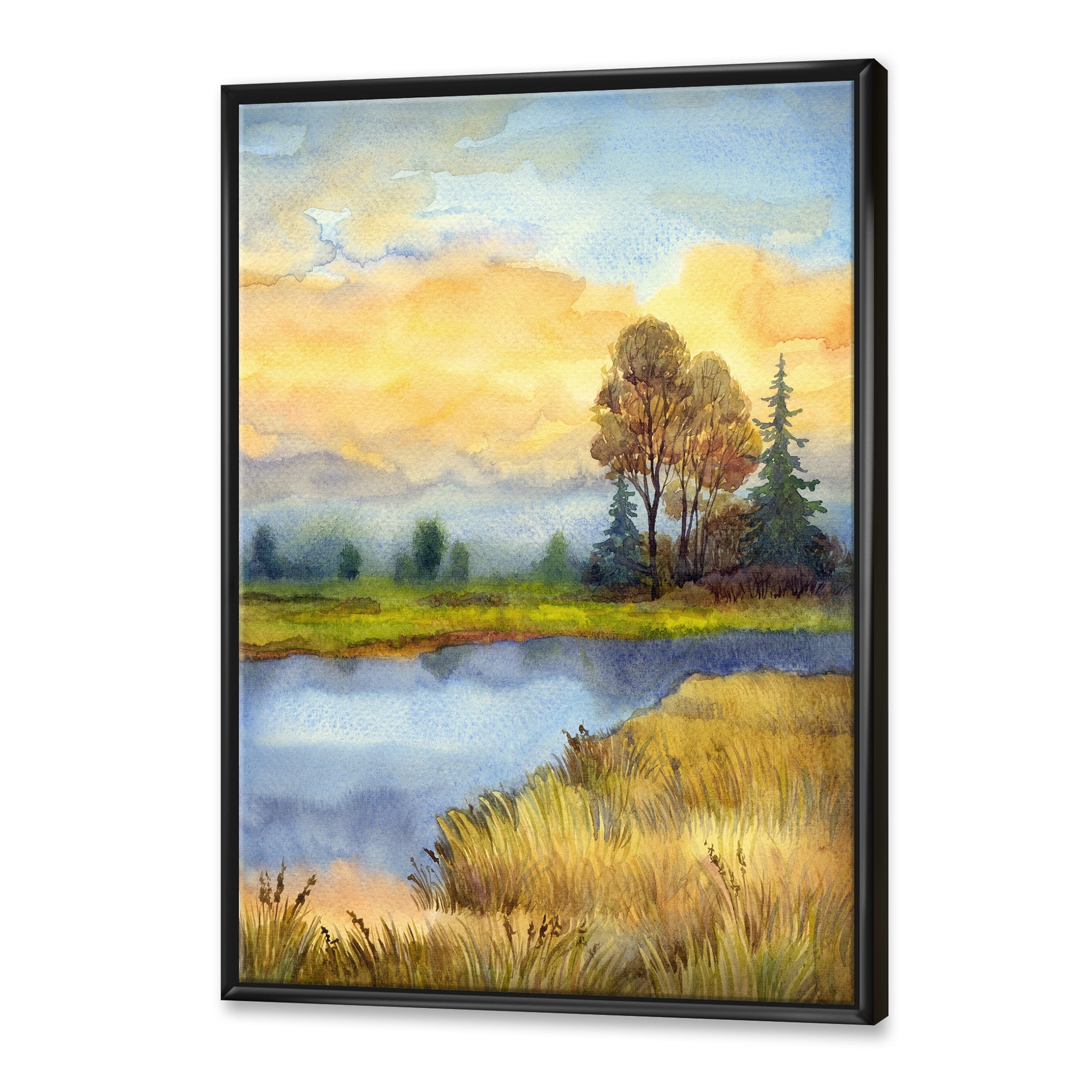 Designart 'The Awakening of Nature Over Meadows' Lake House Framed Canvas Wall Art Print