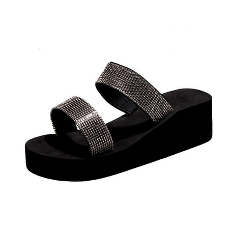 

Jsezml Women s Open Toe Summer Wedges Bling Rhinestones Strappy Sandals Fashion Chunky Thick Sole Platform Shoes
