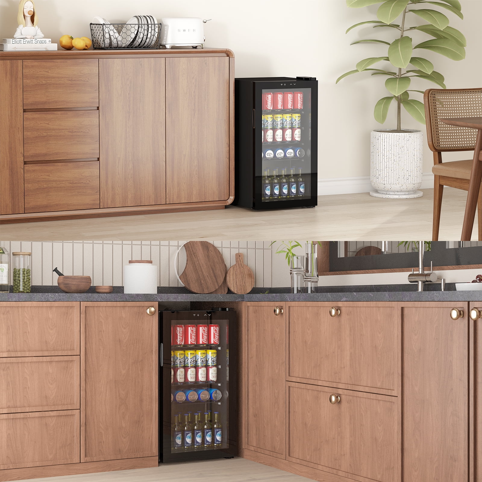 Artbros 3.2 Cu.  ft Mini Fridge with Glass Door, Beverage Refrigerator Cooler with Touch Temperature Control Panel for Soda, Drinks, and Wine