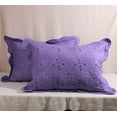 thumbnail image 2 of 2-Piece Embroidered Cotton Quilted Bed Pillow Shams Rustic Solid Color Soft Decorative Pillow Cases Set (Purple,20"x28"), 2 of 5