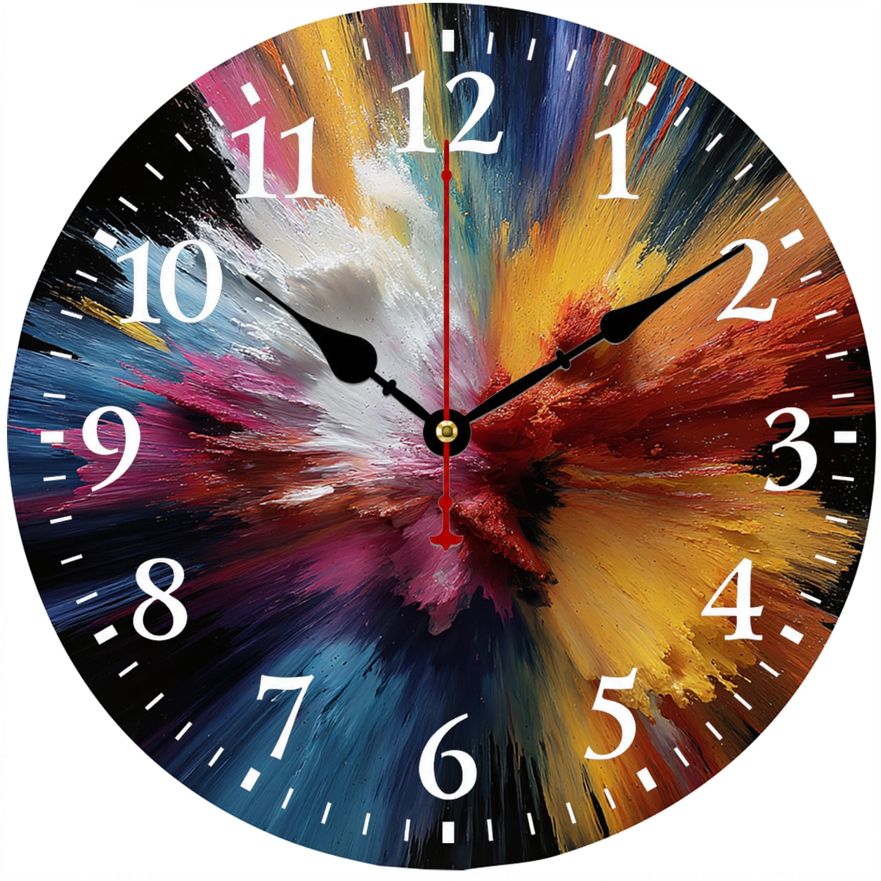 Abstract Wall Clock 9.84 Inch Modern Decorative Round Wall Clock Battery Operated Analog Clock with Easy to Read Numbers Colorful Art Design for Living Room Bedroom Kitchen Office Home Decor