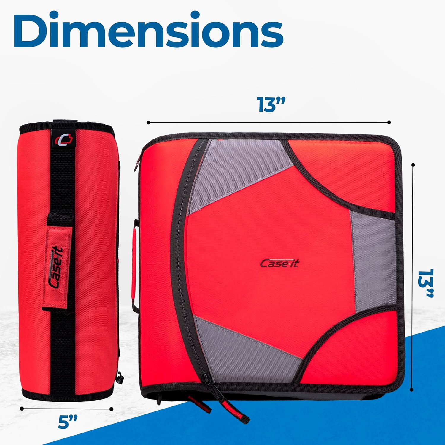 Case-it The King Sized Zip Tab Zipper Binder - 4 Inch D-Rings - 5 Subject File Folder - Multiple Pockets - 800 Sheet Capacity - Comes with Shoulder Strap - Fire Red D-186