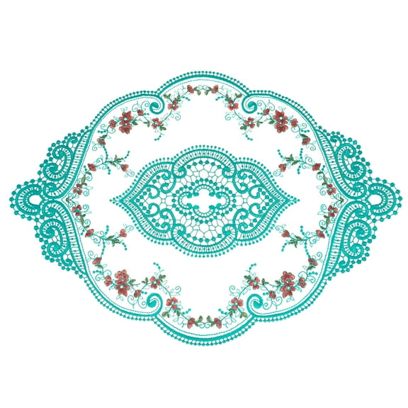 Uxcell 12x17in Retro Lace Placemat Oval French Crochet Doilies Coasters Green