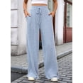 thumbnail image 4 of Pantalones de Pijama Holgados de Punto Suave con Bolsillos y Pernera Acanalada para Mujer con Cordón Ajustable. Azul XL, 4 of 9