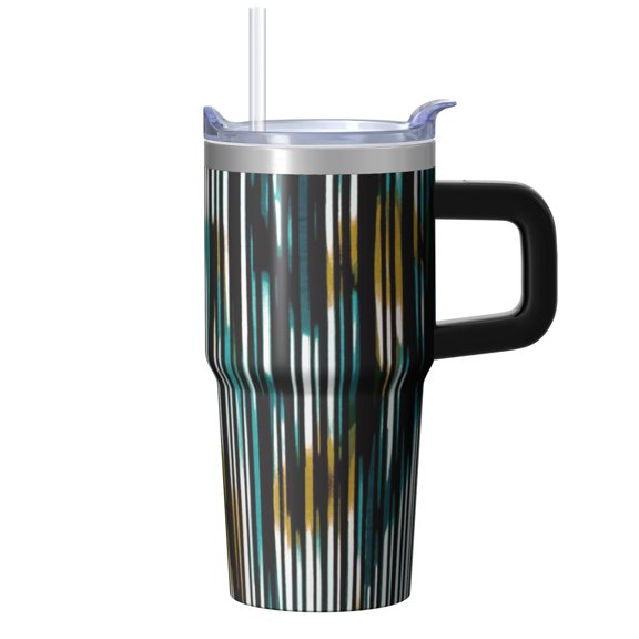 Double Wall 20oz Stainless Steel Textured Tumbler with Handle, Insulated Coffee Travel Mug, Geometric Pattern Leak Proof