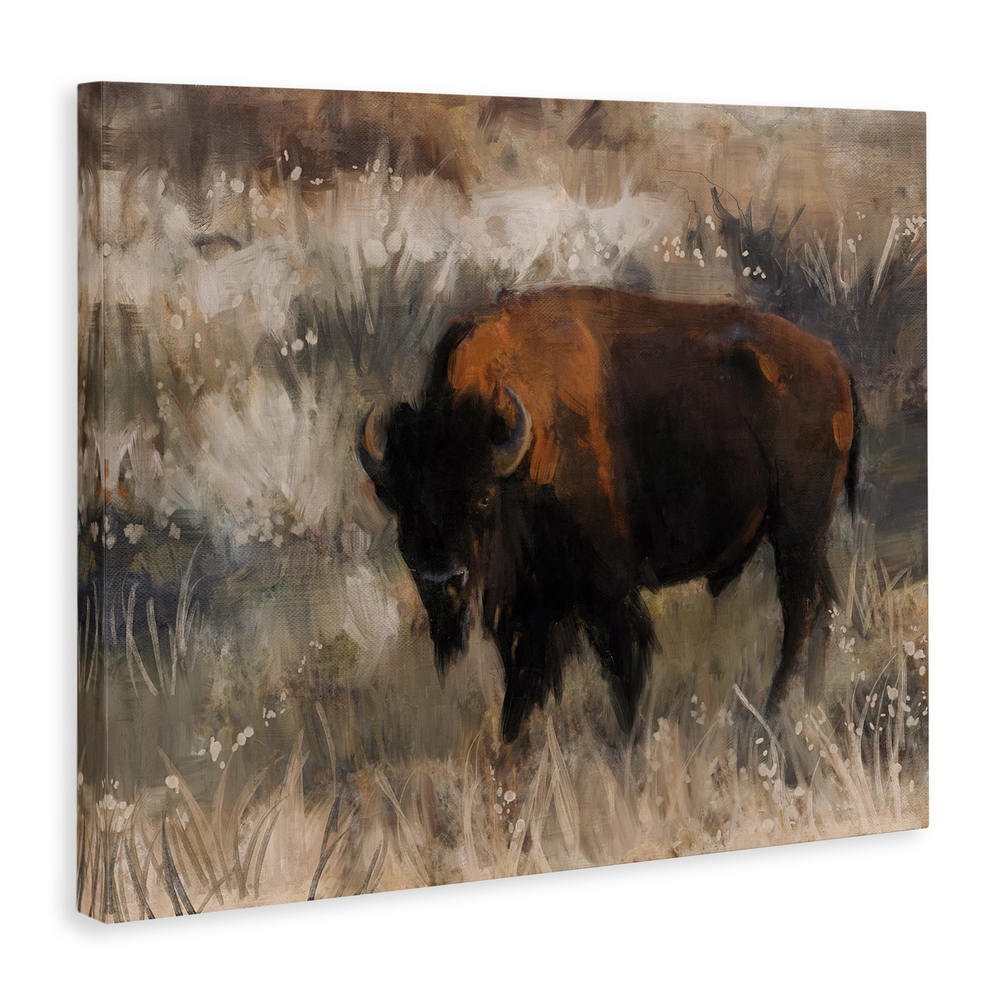 Stupell Industries Bison on the Range Animals Painting Wrapped Canvas Art Print Wall Art, 20 x 16