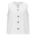 thumbnail image 4 of Xdegoge Casual V Neck Sleeveless Blouses for Women Cotton Linen Button Up Tank Tops Relaxed Fit Summer Camisoles Flowy Shirts Lightweight Daily Work Office Wear, 4 of 5