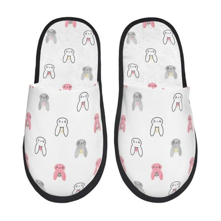 Balery Girl Rabbit Slient Indoor Furry Fleece Comfort House Shoes Soft Non-Slip Home Shoes Cotton slippers House Slippers-- Large