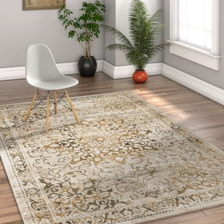 Well Woven Coverly Vintage Medallion Traditional Persian Orienta Area Rug Neutral Modern Shabby Chic Thick Soft Plush Shed