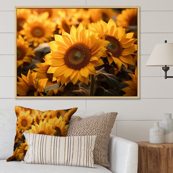 Designart "Yellow Sunflowers landscape" Floral Floater Framed Wall Decor